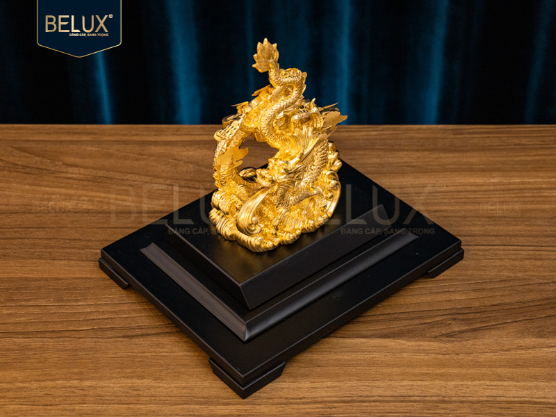 Tượng linh vật Rồng dát vàng 24k-20×16.5x24cm